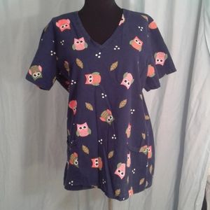 Scrub Top S Owls blue pockets